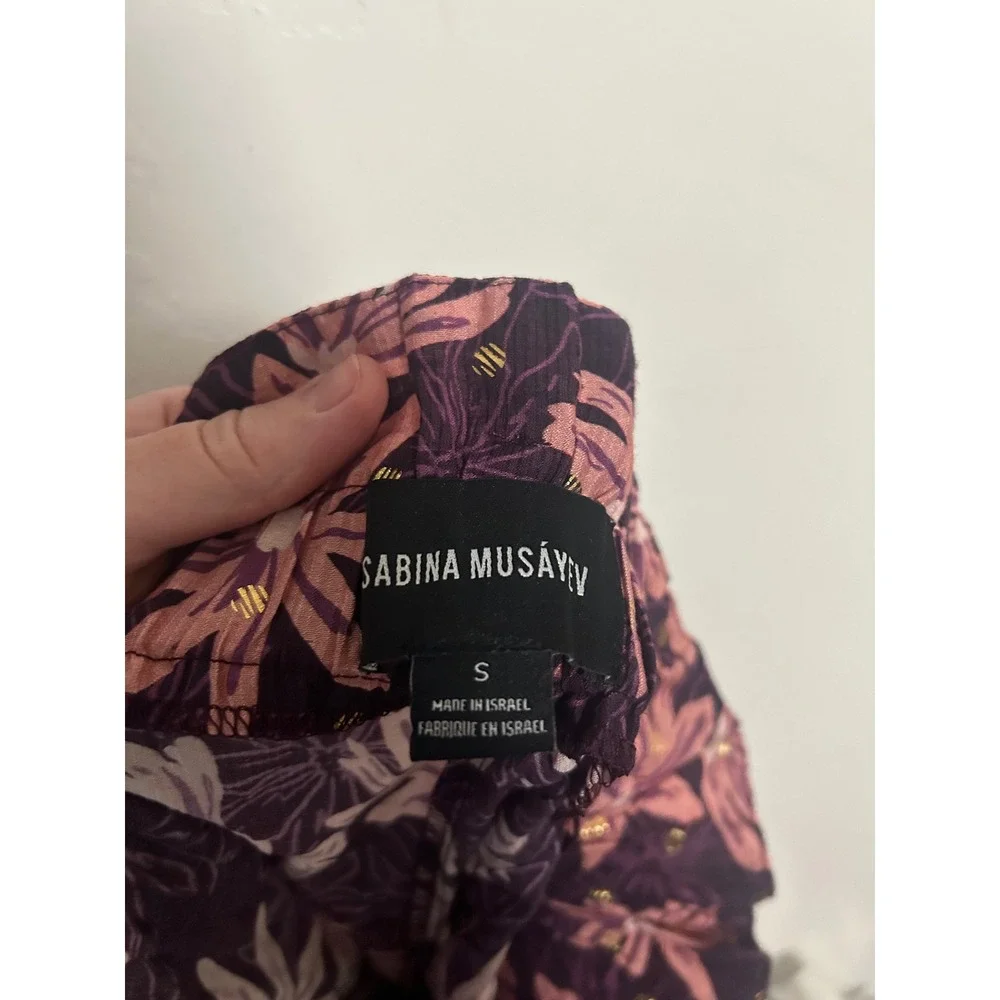 Sabina Musayev Purple Pink Floral Metallic Paperbag‎ Waist Belted Shorts Small